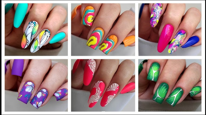 Bright neon summer nail designs with French tips 2025